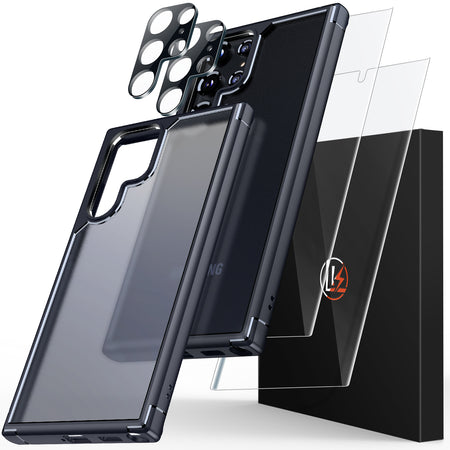 LK 2 Pack Screen Protector & 2 Pack Lens Protector Compatible With Samsung Galaxy S21 FE 5G, Tempered Glass, Anti-Scratch, Ultra-Thin, Support Fingerprint Reader, S21 FE Alignment Frame Attached