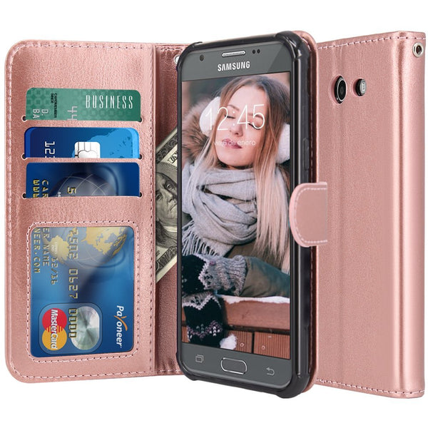 Samsung Galaxy J7 V / J7 2017 / J7 Prime / J7 Perx / J7 Sky Pro / Galaxy Halo Case, LK Luxury PU Leather Wallet Flip Protective Case Cover with Card Slots and Stand