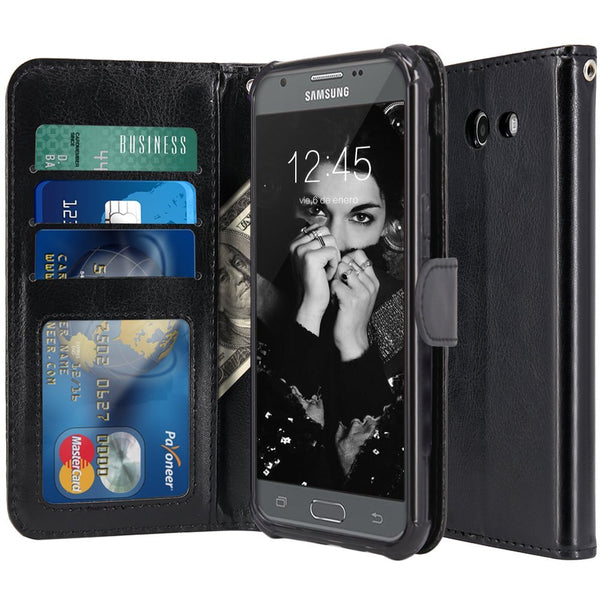 Samsung Galaxy J7 V / J7 2017 / J7 Prime / J7 Perx / J7 Sky Pro / Galaxy Halo Case, LK Luxury PU Leather Wallet Flip Protective Case Cover with Card Slots and Stand