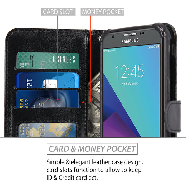 Samsung Galaxy J3 Emerge / J3 2017 / J3 Prime / J3 Mission / J3 Eclipse / J3 Luna Pro / Sol 2 / Amp Prime 2 / Express Prime 2 Case, PU Leather Wallet Flip Protective Case Cover Brown