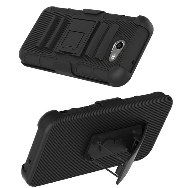 Samsung Galaxy J3 Emerge / J3 2017 / J3 Prime / J3 Mission / J3 Eclipse / J3 Luna Pro / Sol 2 / Amp Prime 2 / Express Prime 2 Case, LK Black Armor Holster Defender Protective Hybrid Case Cover