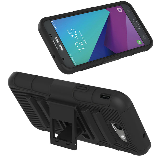 Samsung Galaxy J3 Emerge / J3 2017 / J3 Prime / J3 Mission / J3 Eclipse / J3 Luna Pro / Sol 2 / Amp Prime 2 / Express Prime 2 Case, LK Black Armor Holster Defender Protective Hybrid Case Cover