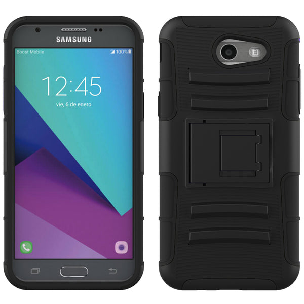Samsung Galaxy J3 Emerge / J3 2017 / J3 Prime / J3 Mission / J3 Eclipse / J3 Luna Pro / Sol 2 / Amp Prime 2 / Express Prime 2 Case, LK Black Armor Holster Defender Protective Hybrid Case Cover