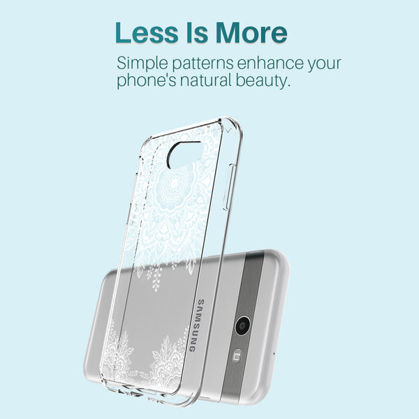 Samsung Galaxy J3 Emerge / J3 2017 / J3 Prime / J3 Mission / J3 Eclipse / J3 Luna Pro / Amp Prime 2 / Express Prime 2 Case, White Henna Floral Clear Air Hybrid with TPU Bumper Protective Cover