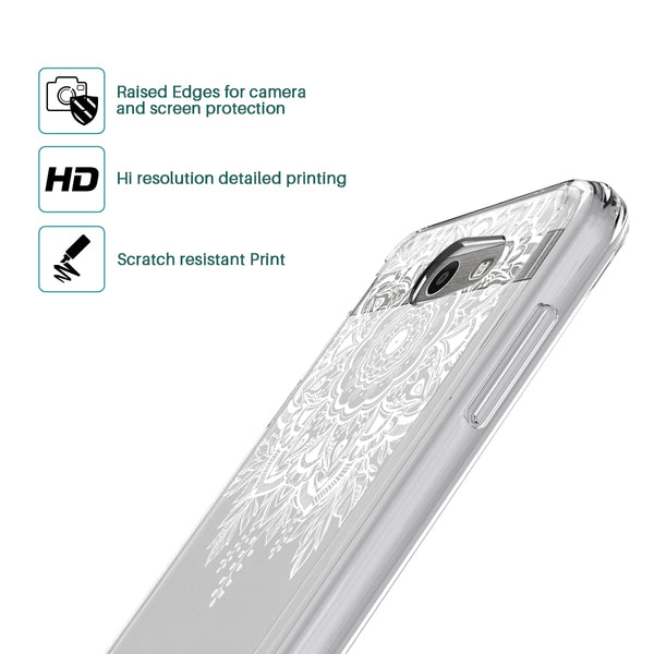 Samsung Galaxy J3 Emerge / J3 2017 / J3 Prime / J3 Mission / J3 Eclipse / J3 Luna Pro / Amp Prime 2 / Express Prime 2 Case, White Henna Floral Clear Air Hybrid with TPU Bumper Protective Cover