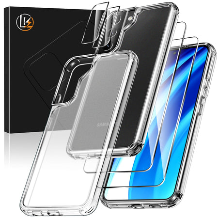LK 2 Pack Screen Protector & 2 Pack Lens Protector Compatible With Samsung Galaxy S21 FE 5G, Tempered Glass, Anti-Scratch, Ultra-Thin, Support Fingerprint Reader, S21 FE Alignment Frame Attached