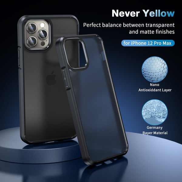 LK Designed for iPhone 12 Pro Max Case, [Military Grade Drop Tested] [Never Yellow] with 2X Screen Protectors and 2X Lens Protectors, Translucent Matte Slim Protective Cover for iPhone 12 Pro Max