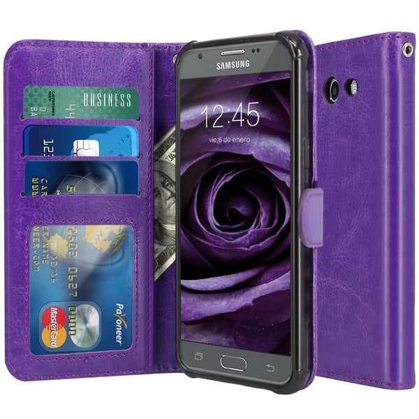 Samsung Galaxy J7 V / J7 2017 / J7 Prime / J7 Perx / J7 Sky Pro / Galaxy Halo Case, LK Luxury PU Leather Wallet Flip Protective Case Cover with Card Slots and Stand