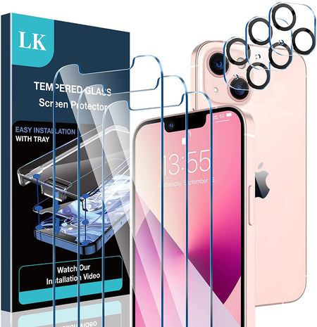 LK for iPhone 13 Pro Case, [Military Shockproof Protection] [Anti-Yellowing] + 2 Tempered Glass Screen Protectors & 2 Camera Protectors, Hard Back and Soft TPU Bumper