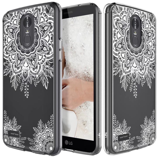 LG Stylo 3 Case, LG Stylo 3 Plus Case, Shock Absorbing White Henna Mandala Floral Lace Clear Design Printed Air Hybrid with TPU Bumper Protective Case Cover