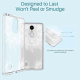 LG Aristo / LG Phoenix 3 / LG K8 2017 / LG Fortune / LG Risio / LG Rebel 2 LTE Case, Shock Absorbing White Henna Floral Lace Clear Design Printed Air Hybrid with TPU Bumper Protective Case Cover