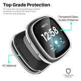 LK 2 Pack Screen Protector Case Compatible with Fitbit Versa 3/Fitbit Sense, Hard PC Tempered Glass Full Coverage Cover Protective for Fitbit Versa 3/Sense Smartwatch, Clear
