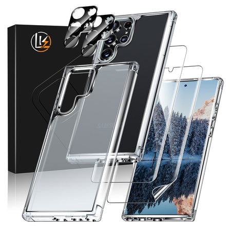 [2+2 Pack] LK 2 Pack Samsung Galaxy S22 Ultra 5G Screen Protector with 2 Pack Tempered Glass Camera Lens Protector, Fingerprint Support, Anti Scratch HD-Ultra thin Flexible TPU Film for S22 Ultra Brand: LK
