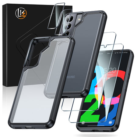 [2+2 Pack] LK Compatible With Samsung Galaxy S21 FE 5G 6.5-inch, 2 Pack Tempered Glass Screen Protector + 2 Pack Camera Lens Protector, Work with Fingerprint Reader, Easy Installation [Not for S20 fe]